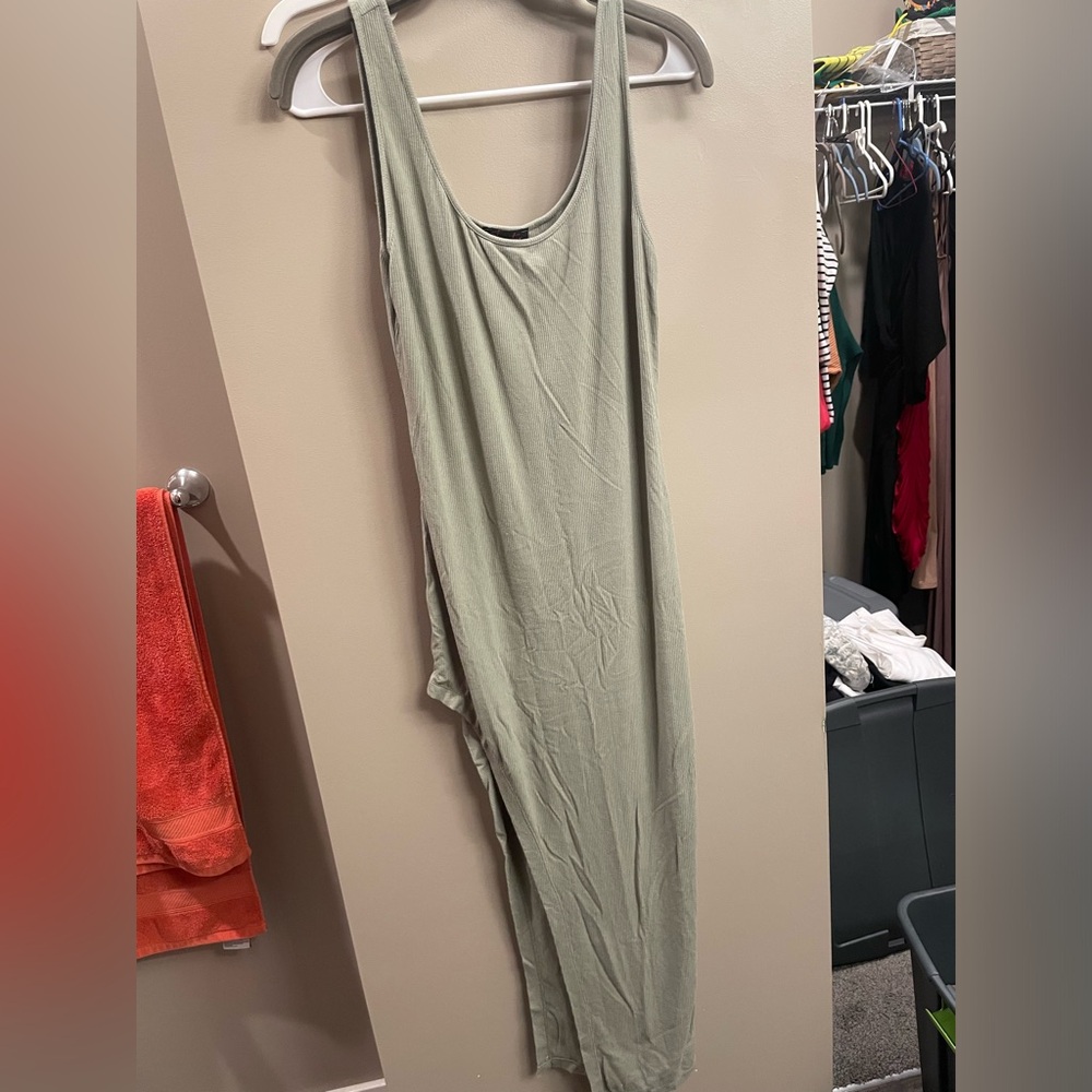 Sage Green Ribbed Midi Dress